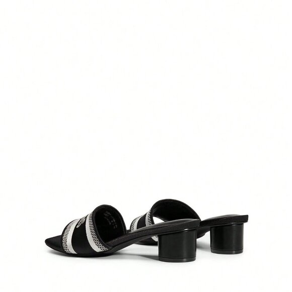 Black Glamorous Women's Glittery Chunky Heeled Square Toe Mule Sandals - Picture 5 of 7